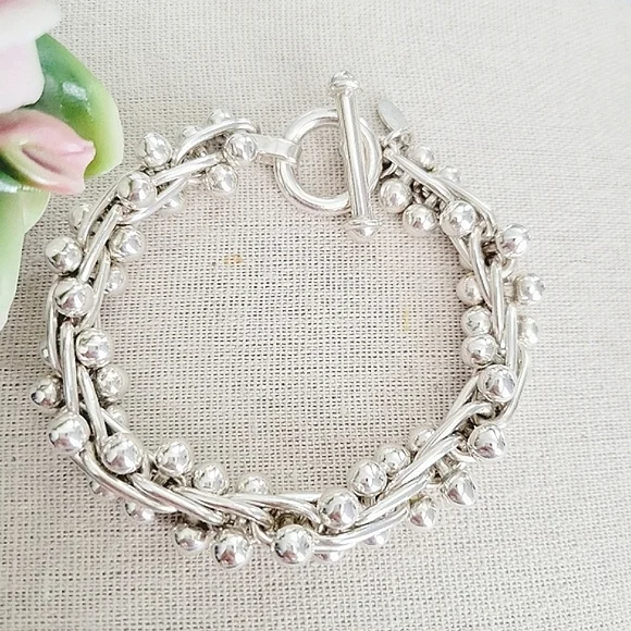 VINTAGE RARE Silpada DNA Mexico Ball Link Sterling Silver Toggle Bracelet - Picture 1 of 5